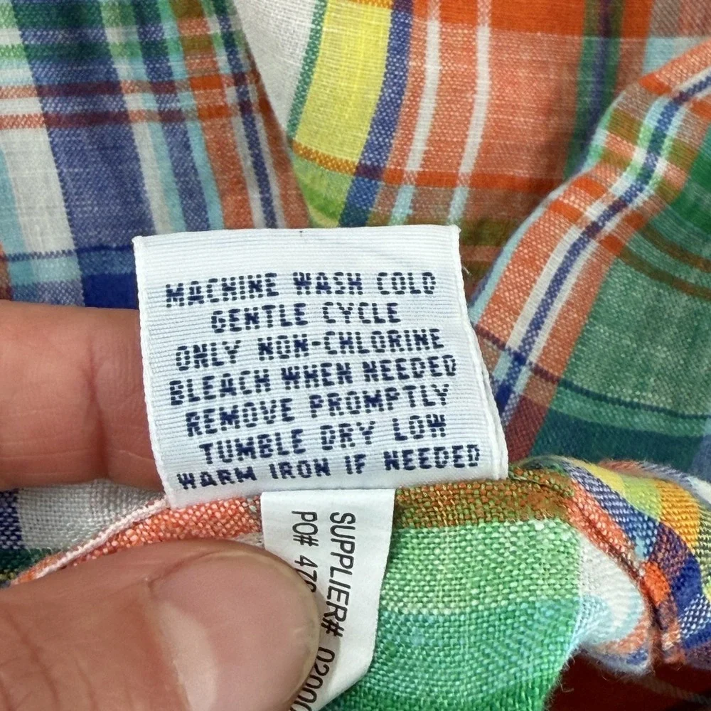 Polo Ralph Lauren 100% Linen Multi Madras Plaid Work Shirt Men Large Pony Preppy